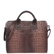 Women's Real Leather Croc-Print Shoulder Bag A4 Size Work Fashion Handbag A293 Brown-4