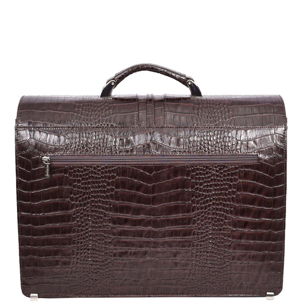 Croc-Print Mens Leather Briefcase Expandable Business Office Satchel Bag A317 Brown-2