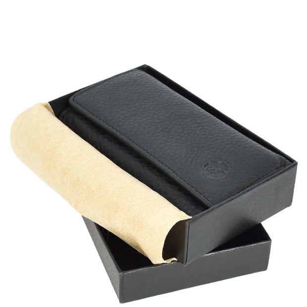 Real Leather Tri-Fold Key Case Wallet With Multiple Key Holders Pouch A168 Black