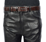 Mens Premium Leather Croc-Pattern Adjustable Ratchet Buckle Belt Daily Wear A03 Brown