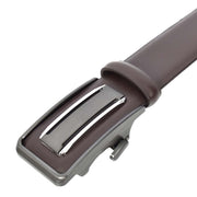 Men's Real Leather Automatic Ratchet Belt with Sliding Buckle Casual Style A02 Brown
