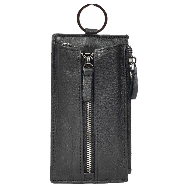 Genuine Leather Large Lightweight Key Case Wallet Car Key Holder Zipper Pouch A633 Black