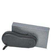 Premium Leather Key Case Wallet With Multiple Key Hooks Zip Around Pouch Style A169 Black
