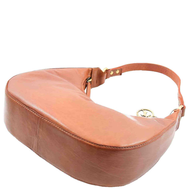 Classic Shoulder Hobo Real Leather Zip Bag GEMMA Cognac 4