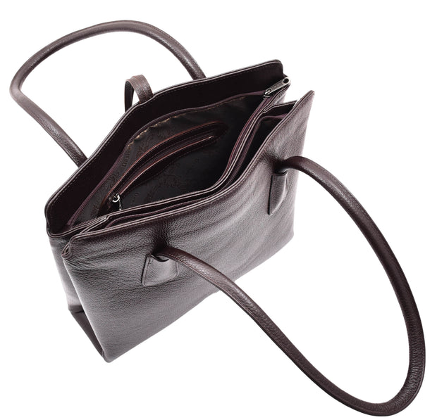 Womens Genuine Leather Shoulder Bag A4 Size Classic Handbag A062 Brown