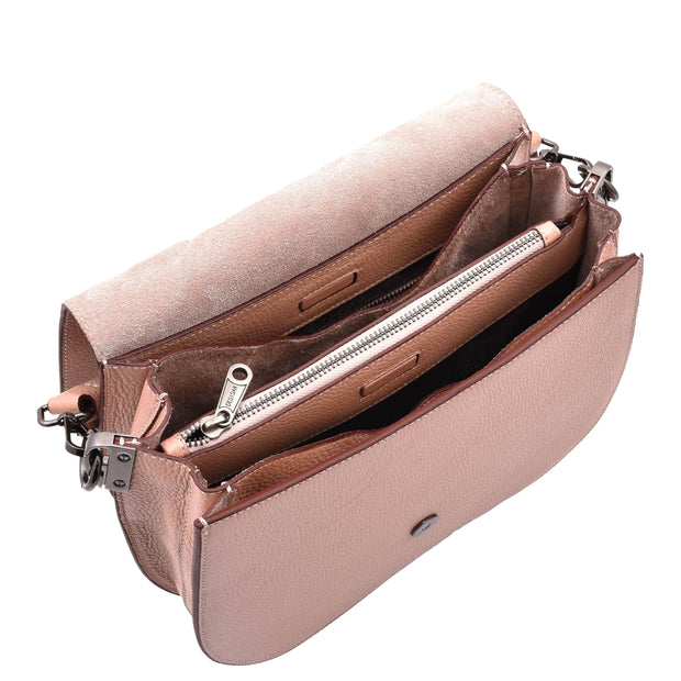 Womens Premium Leather Shoulder Saddle Bag Multi Pocket Handbag A6080 Rose
