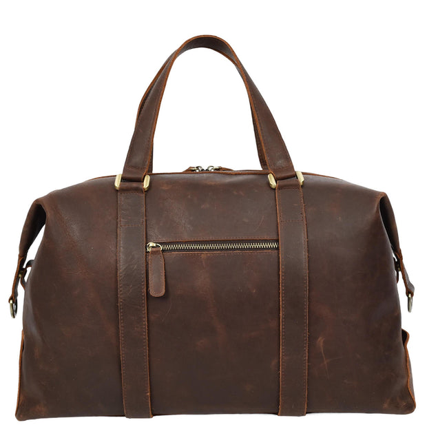 Real Leather Holdall Mid-Size Padded Laptop Section Weekend Travel Duffle Bag A007 Rust Brown