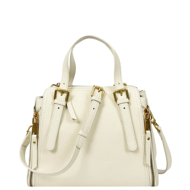 Women's Premium Leather Handbag Gold Hardware Detachable Shoulder Strap Trendy Design Bag Pam White