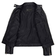 Womens Genuine Leather Biker Jacket Zip Casual Naomi Black 4