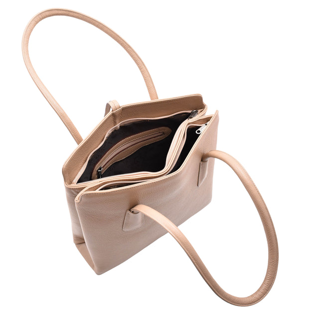 Womens Genuine Leather Shoulder Bag A4 Size Classic Handbag A062 Taupe