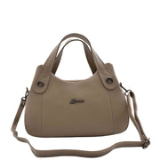 Womens Leather Handbag Twin Zip Top Casual Fashion Tote Grab Bag A850 Taupe
