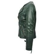 Womens Coat Genuine Leather Biker Jacket Cross Zip Cora Green 4