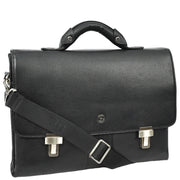 Mens Premium Leather Briefcase Shoulder Bag 15inch Laptop Organiser Satchel Bag A513 Black