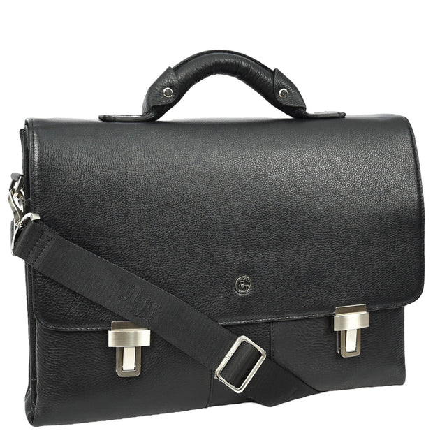Mens Premium Leather Briefcase Shoulder Bag 15inch Laptop Organiser Satchel Bag A513 Black