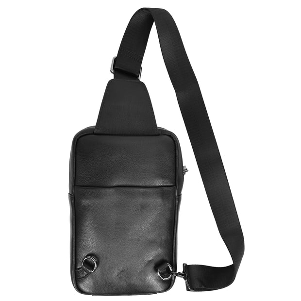 Real Leather Holster Chest Pack Casual Cross Body Sling Travel Organiser Bag A710 Black-2