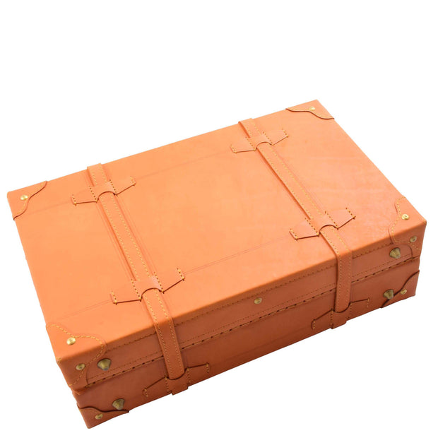Leather Antique Suitcase English Steamer Trunk Case TRUNKEST Tan 3