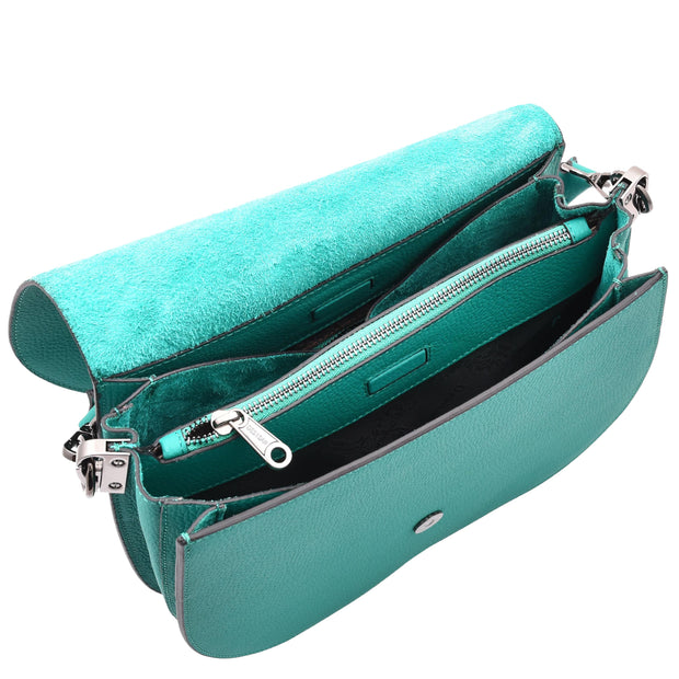 Womens Premium Leather Shoulder Saddle Bag Multi Pocket Handbag A6080 Green