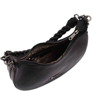 Womens Leather Shoulder Bag Braided Handle Casual Fashion Handbag A50 Black