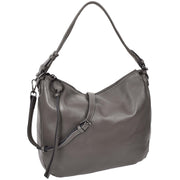 Womens Leather Hobo Handbag Soft Large Multi Straps Zipper Shoulder Bag A202 Grey-1