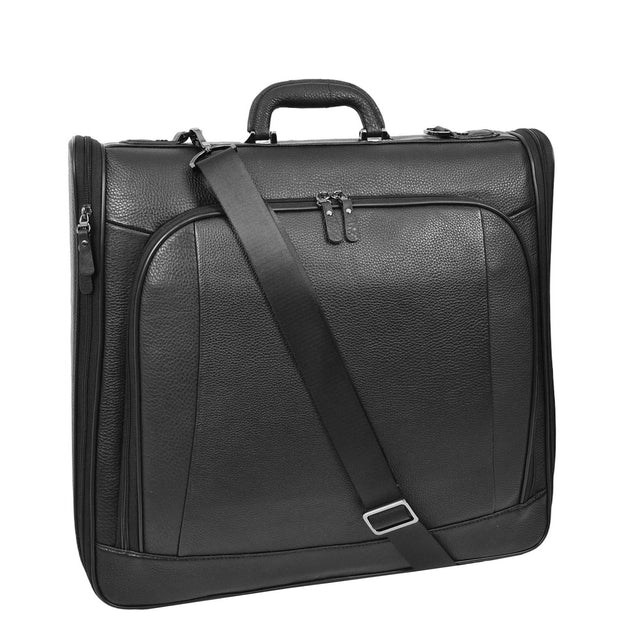Premium Leather Large Suit Carrier Dress Carry On Garment Travel Bags A1321 Black
