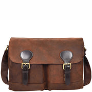 Mens Distressed Leather Satchel Twin Buckle Vintage Brown Messenger Laptop Bag A561-1