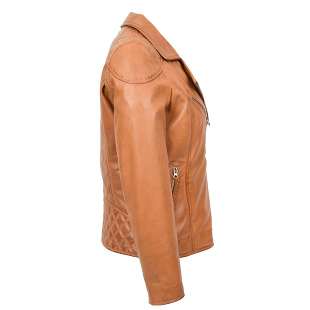 Womens Leather Biker Jacket Cross Zip Style Tina Tan 4