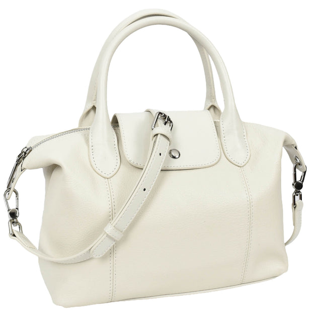 Womens Genuine Leather Top-Handle Bag Tote Style Casual Outgoing Fashion Handbag Amy White