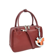 Womens Leather Mini Handbag with Rocking Horse Charm Girls Casual Fashion Tote Lori Burgundy