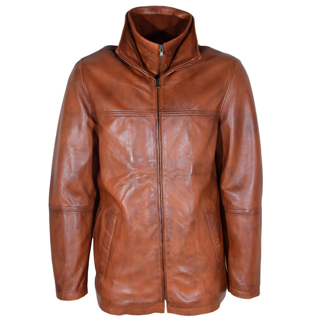 Leather Coat Detachable Collar Lining Mens Tyson Cognac 4