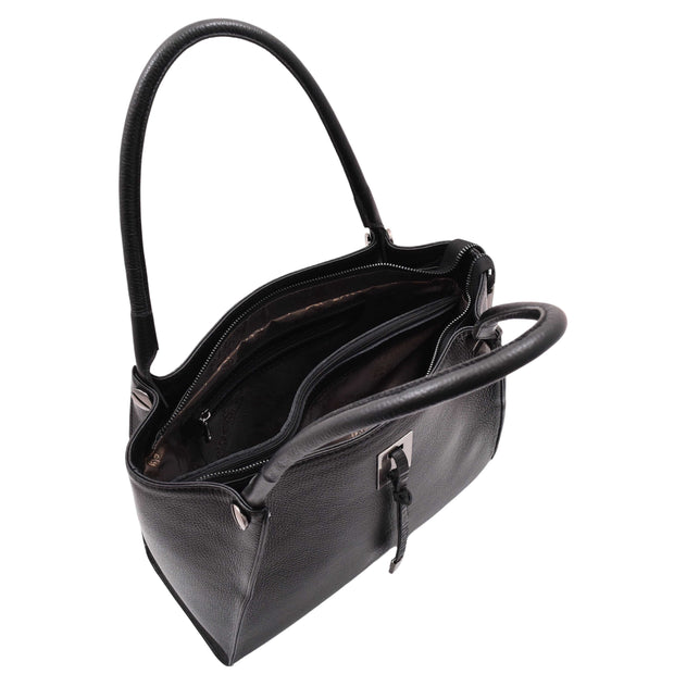 Womens Leather Shoulder Bag Large Size Work Casual Outgoing Exclusive Handbag A563 Black