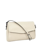Women's Classic Leather Shoulder Bag Flap-over Design with Organiser Crossbody Messenger Edith Ivory