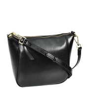 Womens Genuine Leather Cross Body Bag Small Zip Top Sling Handbag Liv Black