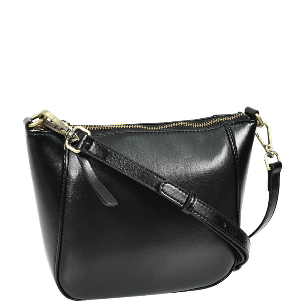 Womens Genuine Leather Cross Body Bag Small Zip Top Sling Handbag Liv Black