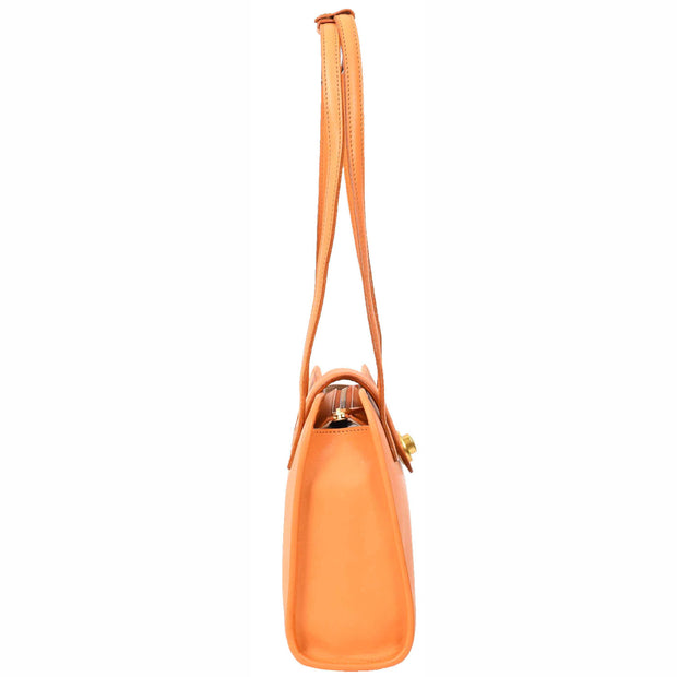 Genuine Orange Leather Shoulder Bag for Women Trendy Tote Handbag Fiona