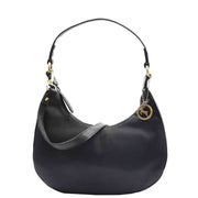 Classic Shoulder Hobo Real Leather Zip Bag GEMMA Black 1