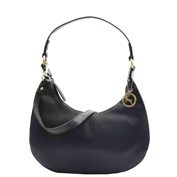 Classic Shoulder Hobo Real Leather Zip Bag GEMMA Black 1