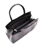 Womens Exclusive Leather Handbag Medium Casual Outgoing Tote Croc Trim Bag A4031 Black