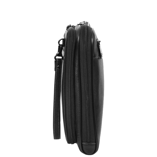Premium leather Portfolio Zip Around Travel A4 Document Organiser Folio Bag A367 Black