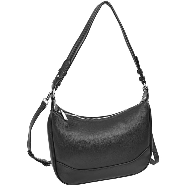 Real Leather Hobo Handbag Womens Shoulder Bag Cross Body Multi Straps A688 Black-3
