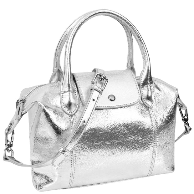 Womens Genuine Leather Top-Handle Bag Tote Style Casual Outgoing Fashion Handbag Amy Silver