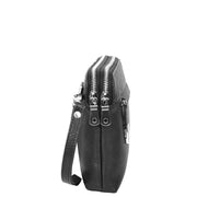 Mens Leather Clutch Bag Mobile Pouch Travel Wrist Bag Purse Handbag A607 Black-3