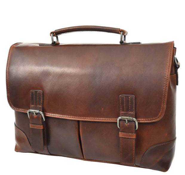 Mens Real Cowhide Leather Briefcase Soft Satchel Office Bag Roy Brown