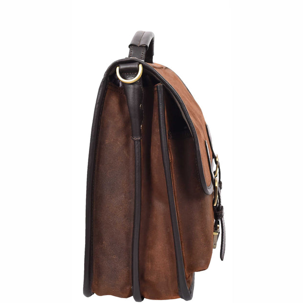 Mens Brown Leather Briefcase Vintage Style Distressed Texture Business Bag Ash-3