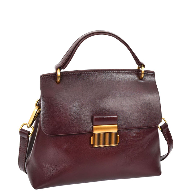 Womens Real Leather Handbag Small Evening Outgoing Fashion Tote Bag A776 Brown-11