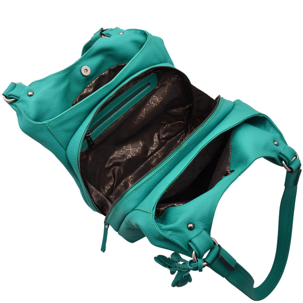 Womens Leather Shoulder Bag Large Hobo Casual Outgoing Multi Pockets Handbag A71 Green