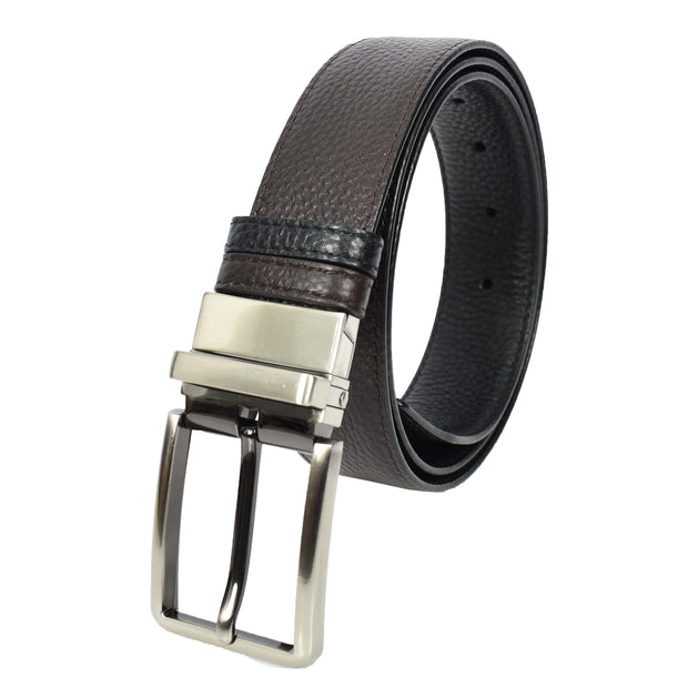 Mens Real Leather Rotated Buckle Belt With Sides Reversible Casual Style A06 Black/Brown