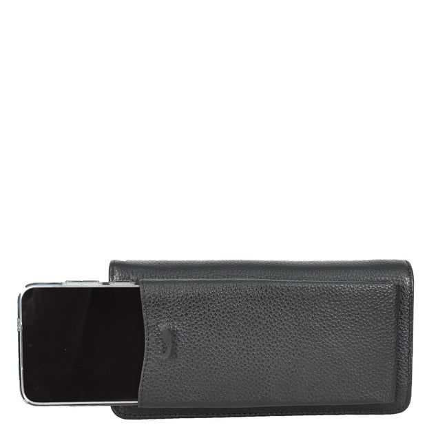 Real Leather Large Capacity Clutch Purse Zip Around Mobile Cards Glasses Organiser Travel Wallet A196 Black