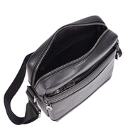 Mens Genuine Leather Flight Bag Messenger Crossbody Casual Sling Man Bag A321 Black