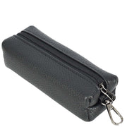 Large Size Real Leather Key Ring Case Pen Pencil Glasses Car Key Holder Pouch A932 Black