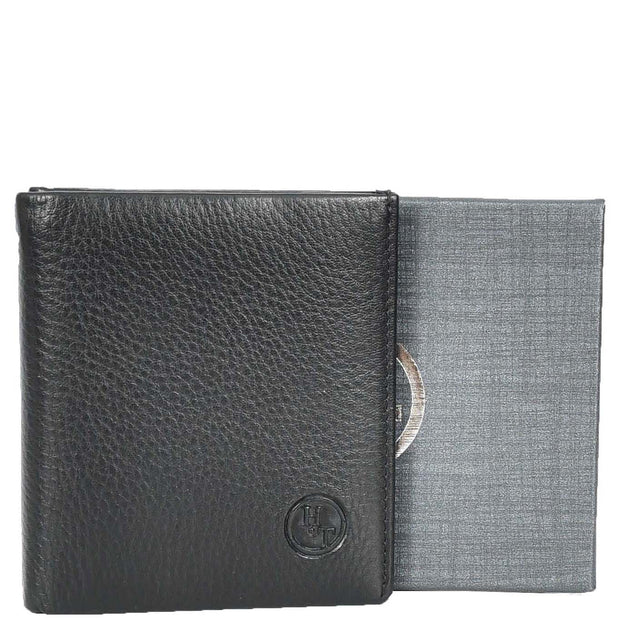 Genuine Leather Mens Slim Bi-Fold Style Wallet Notes Coin Pocket Business Cards A208 Black